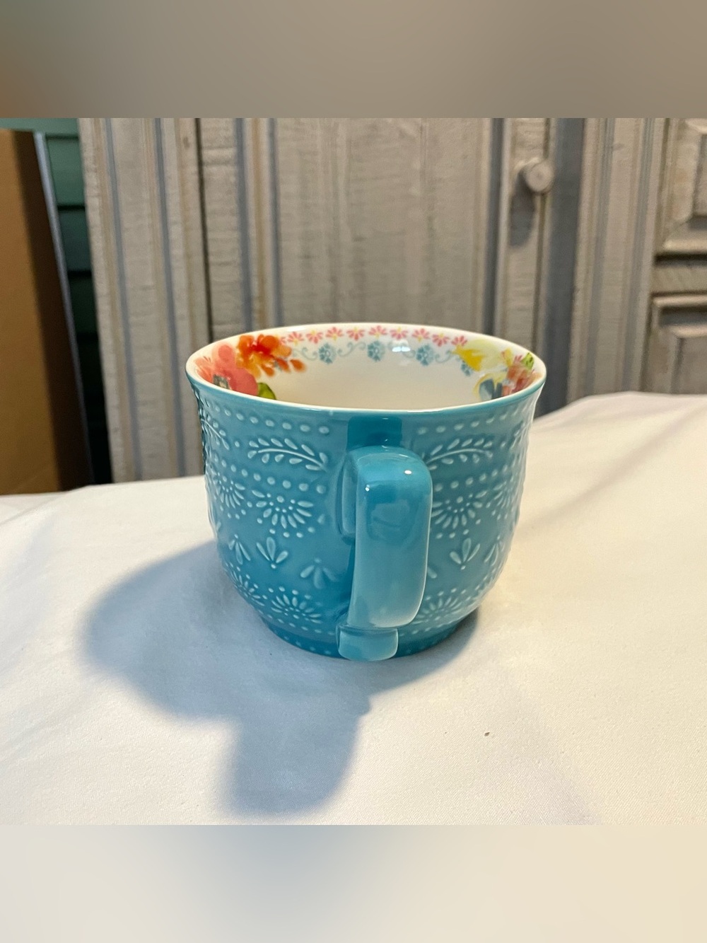 *Retired* Pioneer Woman Wildflower Whimsy Mug/Cup-16oz-Turquoise/Embossed/Floral - Picture 4 of 8